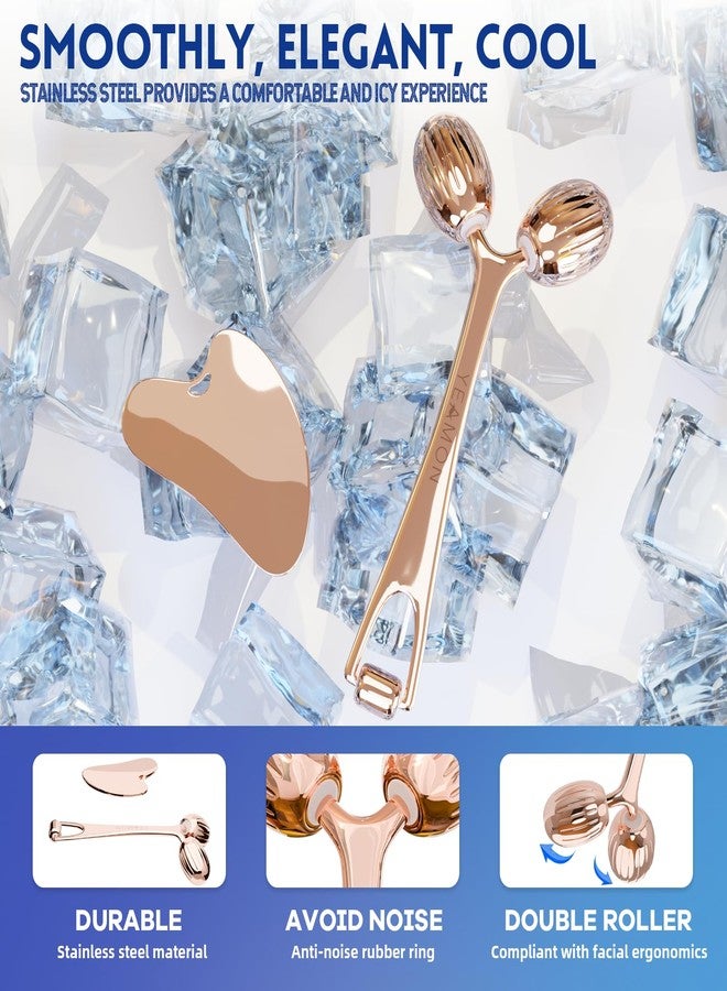 Yeamon Gua Sha Facial Tools and Face Roller Set, Facial Massage Tool for Women’s Skincare Routine,Cooling Stainless Steel Face Sculpting Eyes Roller Guasha for Daily Use or Self-Care Gift for Women - Image 2